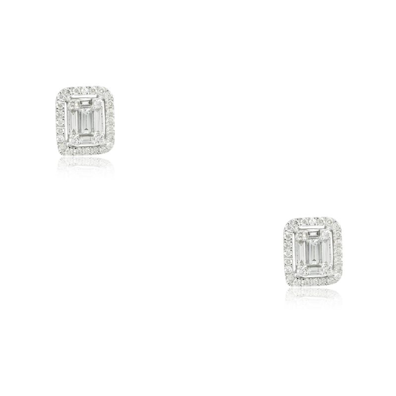 14k White Gold 0.7ctw Emerald Cut Diamond Rectangular Shape Earrings