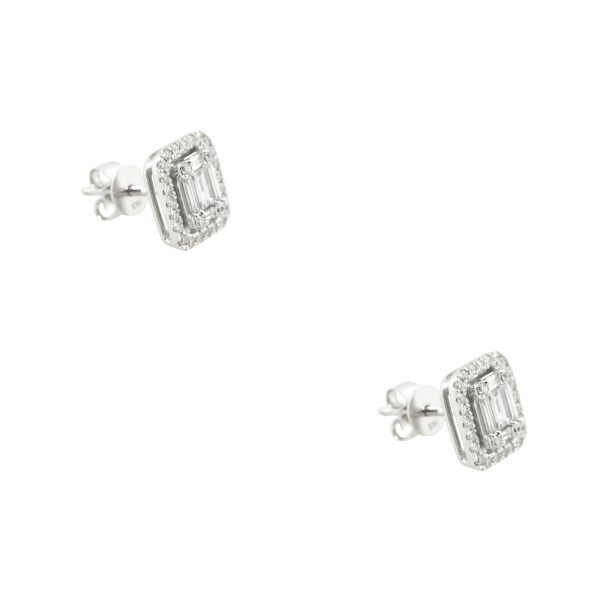 14k White Gold 0.7ctw Emerald Cut Diamond Rectangular Shape Earrings