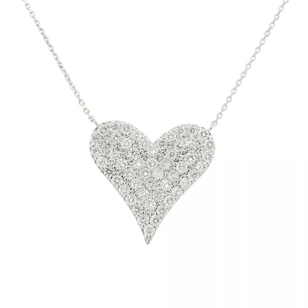 14k White Gold 1.35ctw Pave Diamond Heart Necklace