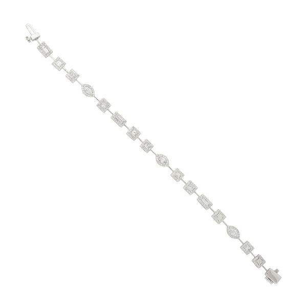 18k White Gold 3.75ctw Multi-Shape Diamond Halo Bracelet 