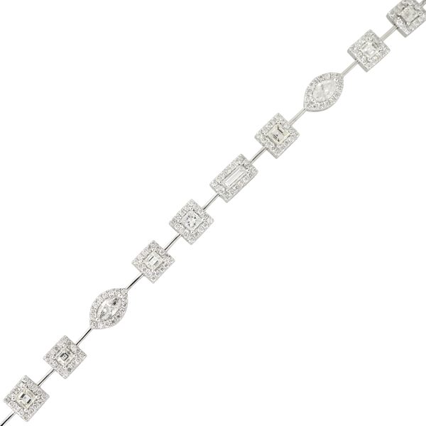 18k White Gold 3.75ctw Multi-Shape Diamond Halo Bracelet 