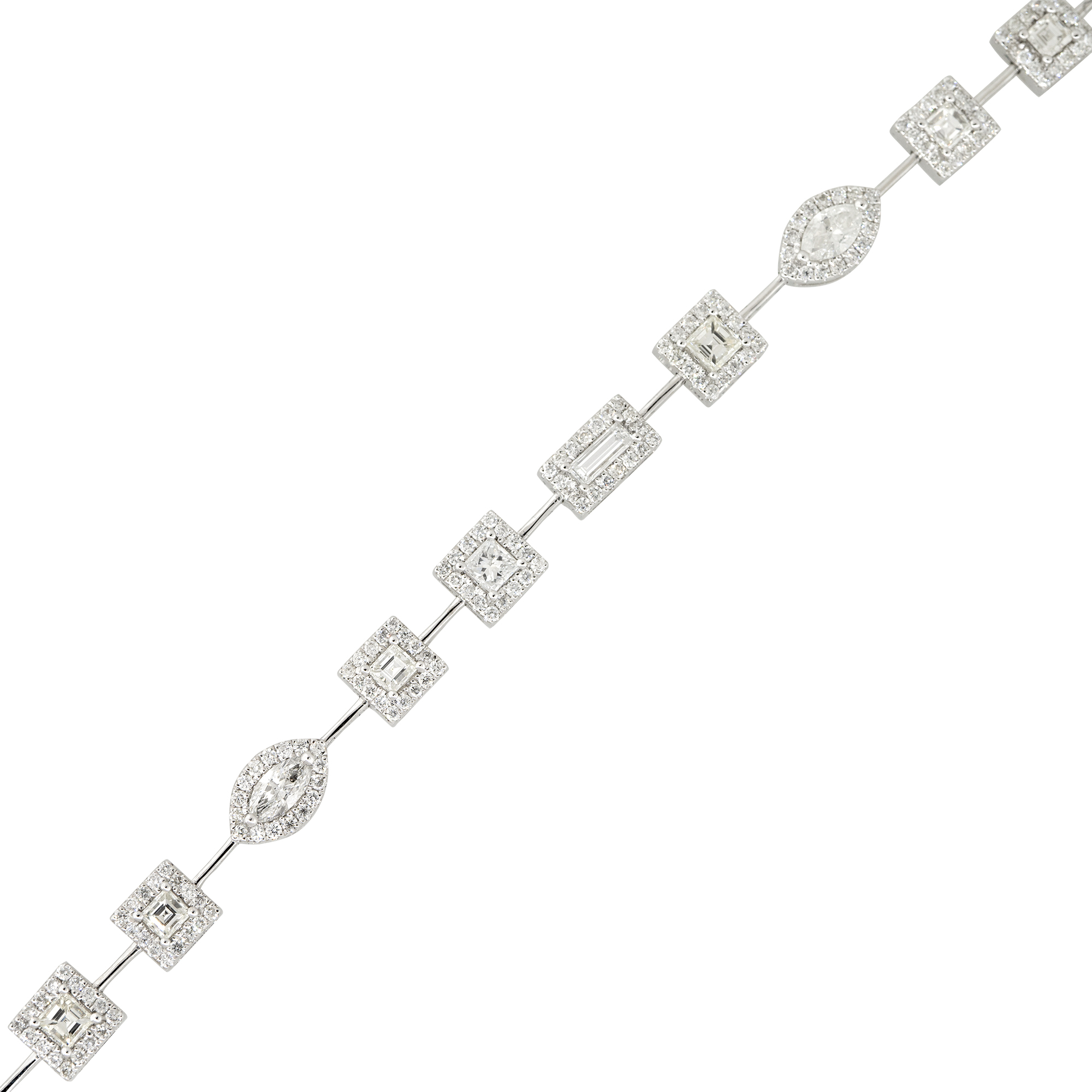 5/8 CT TDW Parallel Baguette-Cut Diamond Halo Bracelet in 14k White Gold -  7-8 in. - CBG003072