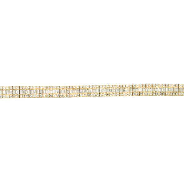 18k Yellow Gold 8.11ctw Baguette & Round Brilliant Diamond Tennis Bracelet 
