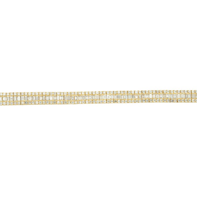 18k Yellow Gold 8.11ctw Baguette & Round Brilliant Diamond Tennis Bracelet 
