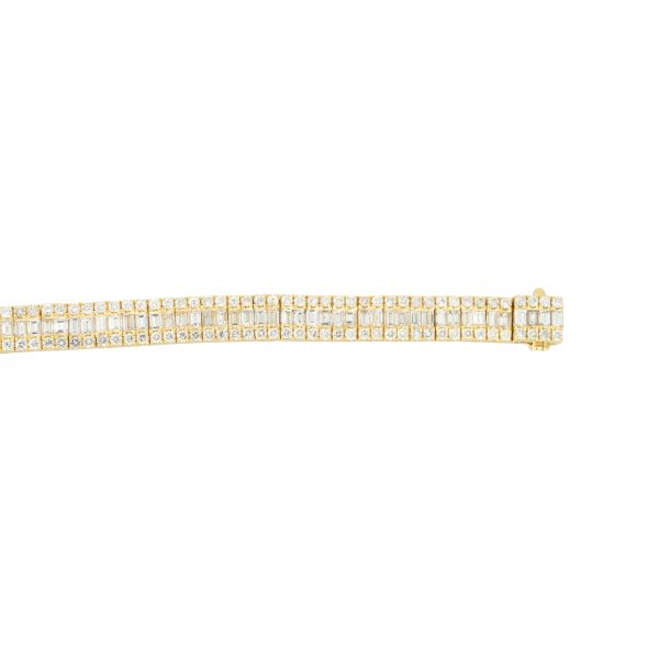 18k Yellow Gold 8.11ctw Baguette & Round Brilliant Diamond Tennis Bracelet 
