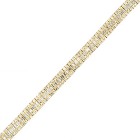 18k Yellow Gold 8.11ctw Baguette & Round Brilliant Diamond Tennis Bracelet 