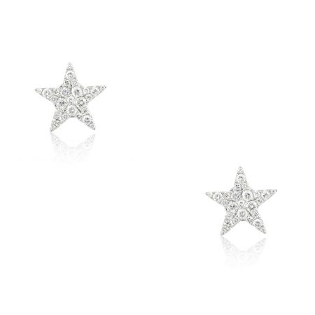 18k White Gold 0.76ctw Pave Diamond Star Stud Earrings