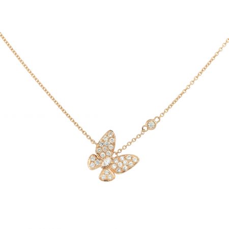 18k Rose Gold 0.62ctw Diamond Butterfly with Diamond Station Necklace