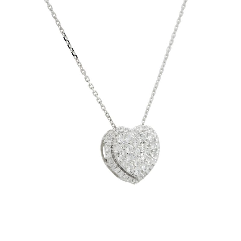 18k White Gold 1.0ctw Pave Diamond Heart Necklace