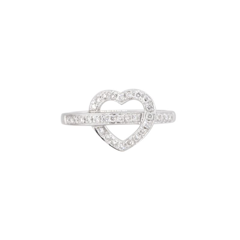18k White Gold 0.20ctw Pave Diamond Open Heart Ring