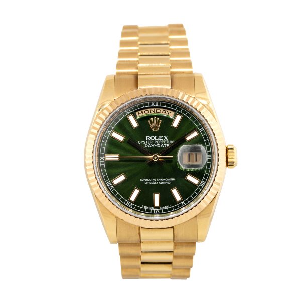 Rolex 118238 Presidential Day Date 18k Yellow Gold Green Dial Watch
