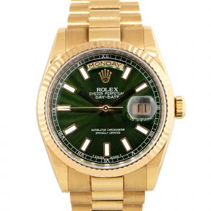 Rolex 118238 Presidential Day Date 18k Yellow Gold Green Dial Watch