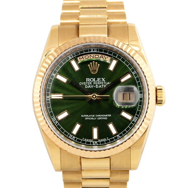 Rolex 118238 Presidential Day Date 18k Yellow Gold Green Dial Watch