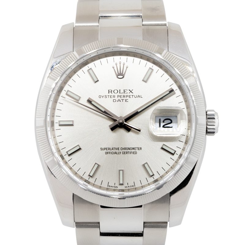 Rolex 115210 Oyster Perpetual Date Stainless Steel Silver Dial Watch