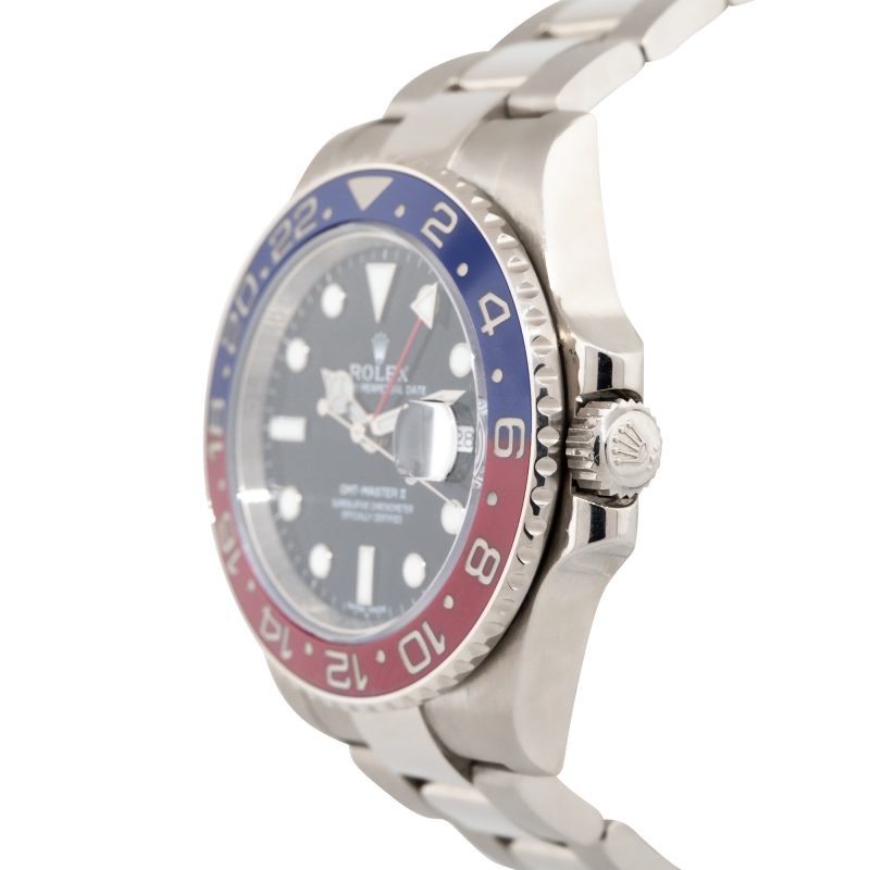 Rolex 116719 GMT Master II 18k White Gold Black Dial Red and Blue Bezel Watch