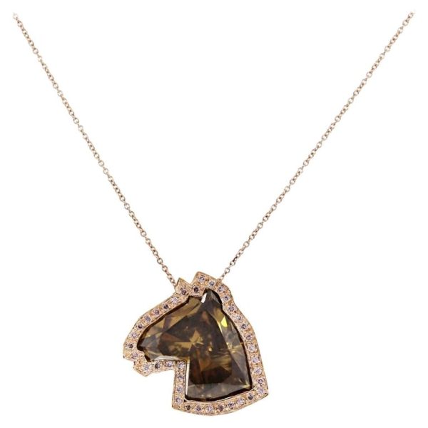 GIA Certified 14k Rose Gold 4.06ctw Fancy Deep Brown Horse Diamond Necklace