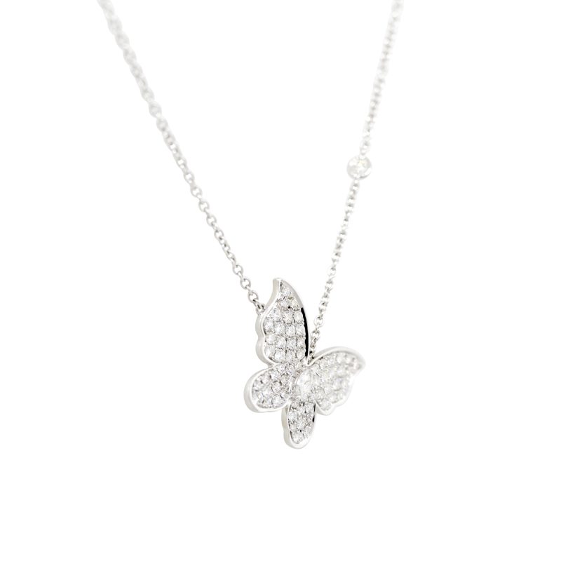 18k White Gold 0.92ctw Pave Diamond Butterfly Necklace
