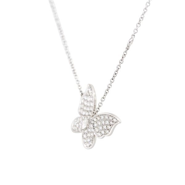 18k White Gold 0.92ctw Pave Diamond Butterfly Necklace