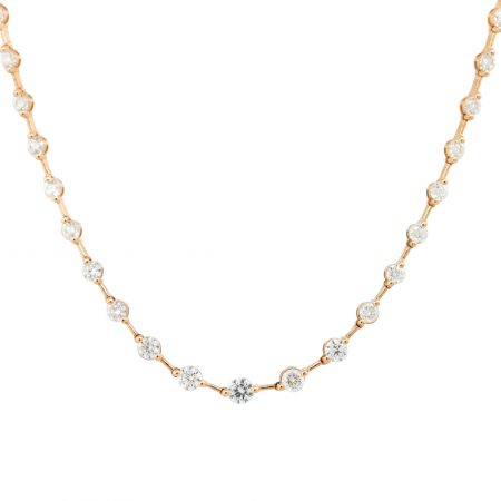 18k Rose Gold 8.41ctw Round Brilliant Diamond Station Necklace