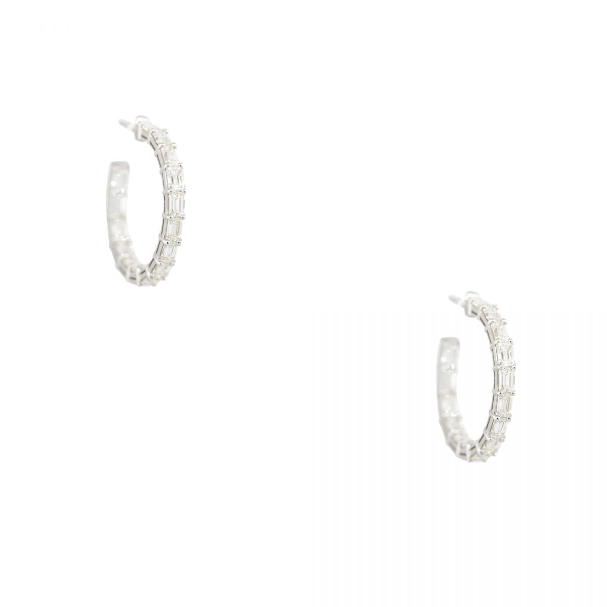 18k White Gold 5.70ctw Emerald Cut Diamond Hoop Earrings
