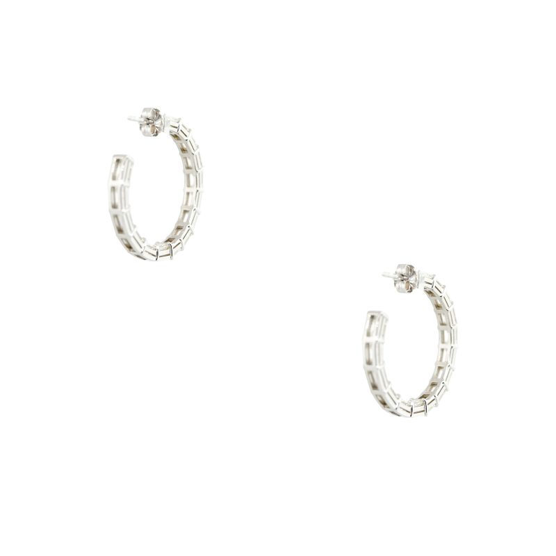 18k White Gold 5.70ctw Emerald Cut Diamond Hoop Earrings