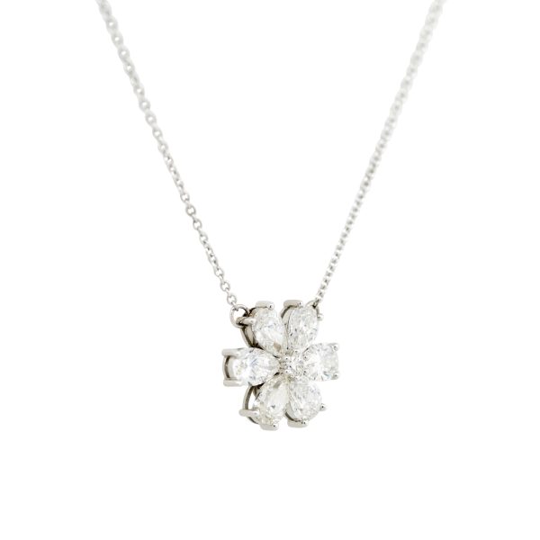 18k White Gold 3.01ctw Pear Shaped Diamond Flower Necklace