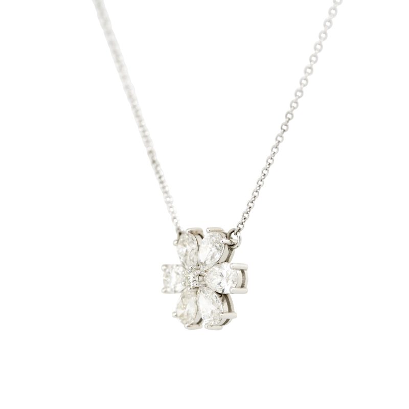 18k White Gold 3.01ctw Pear Shaped Diamond Flower Necklace