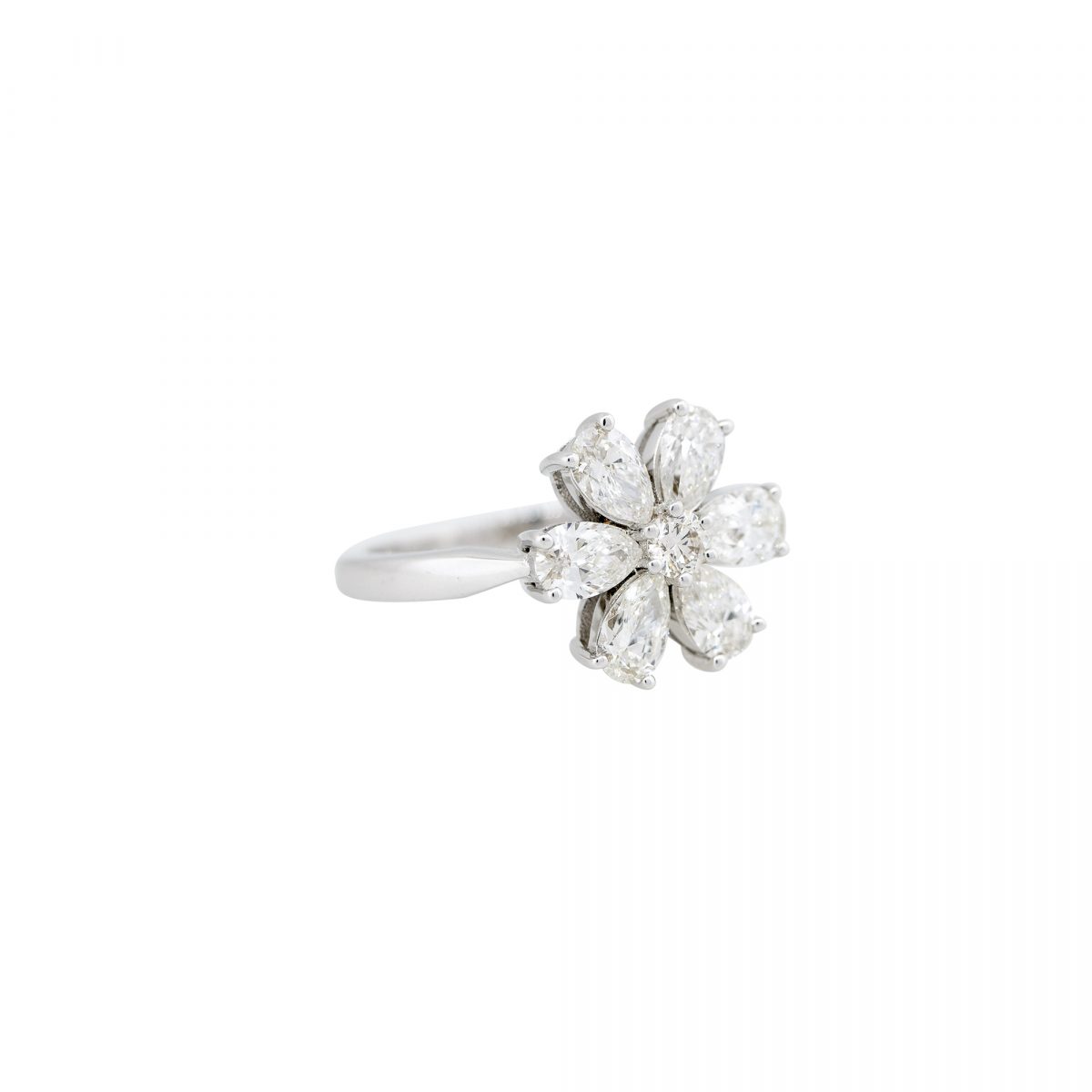 18k White Gold 1.60ctw Pear Shaped Diamond Flower Ring – Raymond Lee ...