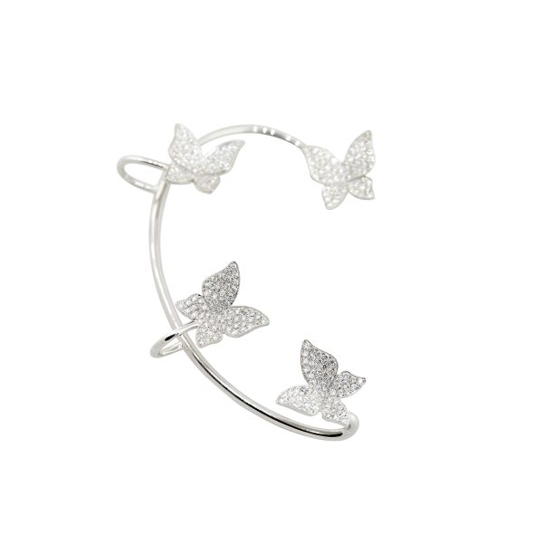 14k White Gold 0.97ctw Pave Diamond Butterfly Ear Cuff