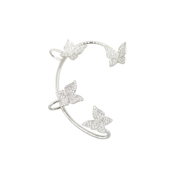 14k White Gold 0.97ctw Pave Diamond Butterfly Ear Cuff