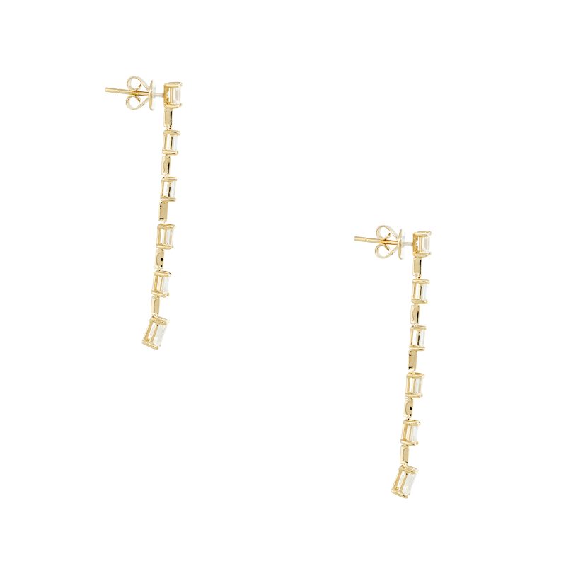 18k Yellow Gold 2.32ctw Emerald Cut Diamond Drop Earrings