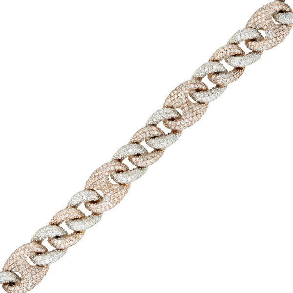 14k White & Rose Gold 12.40ctw Pave Diamond Mariner Link Men's Bracelet
