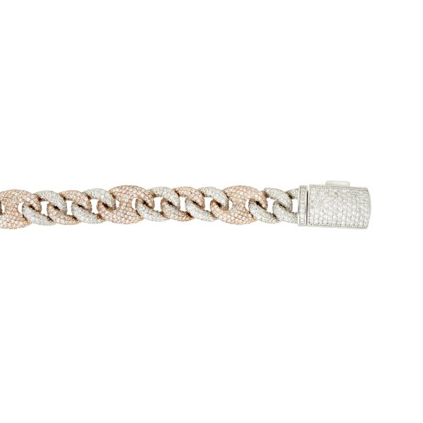 14k White & Rose Gold 12.40ctw Pave Diamond Mariner Link Men's Bracelet
