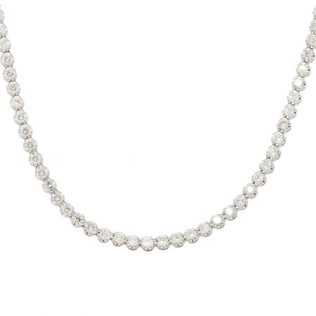14k White Gold 9.81ctw Diamond Tennis Necklace with Metal Stations