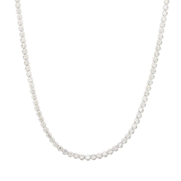 14k White Gold 9.81ctw Diamond Tennis Necklace with Metal Stations