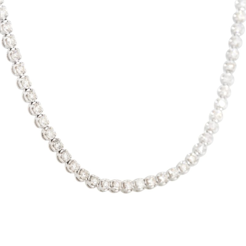 14k White Gold 9.81ctw Diamond Tennis Necklace with Metal Stations