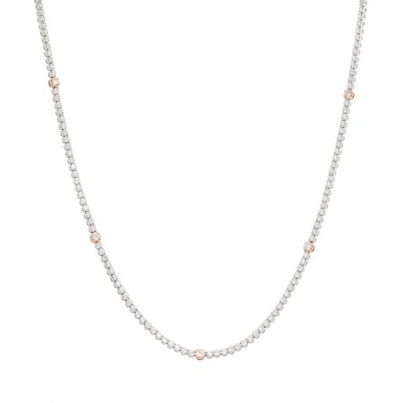 14k White Gold 3.69ctw Diamond Tennis Necklace with Rose Gold Diamond Stations