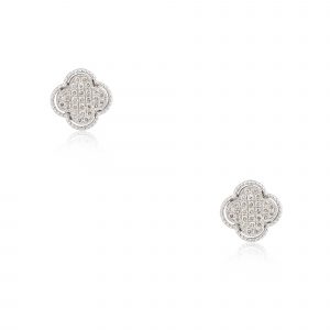 14k White Gold 0.51ctw Pave Diamond Clover Stud Earrings