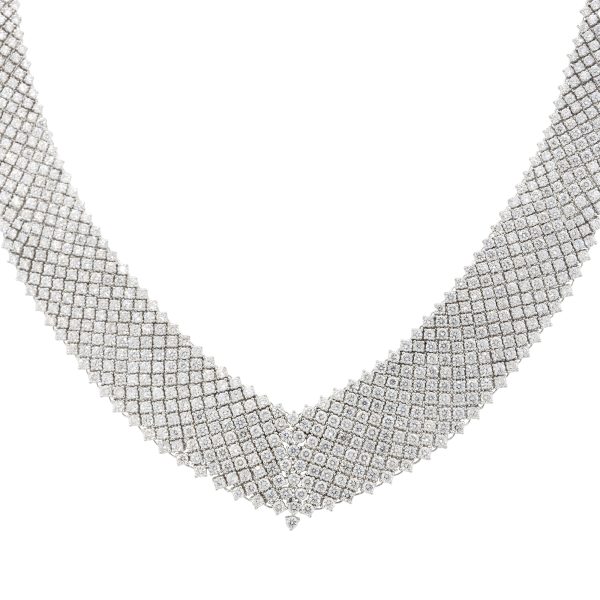 18k White Gold 36.24ctw Pave Diamond "V" Necklace