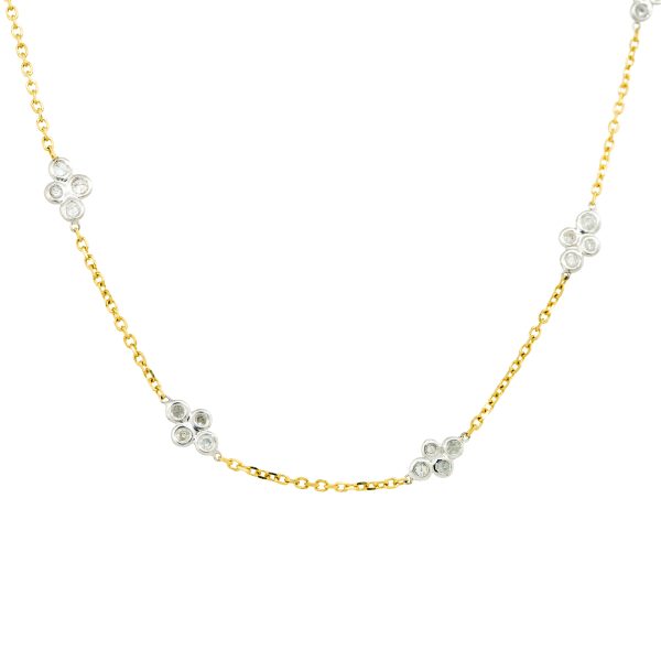 14k Two-Tone Gold 0.40ctw Diamond Flower 12 Station Necklace