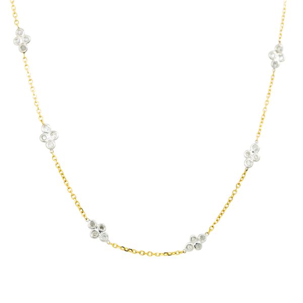 14k Two-Tone Gold 0.40ctw Diamond Flower 12 Station Necklace