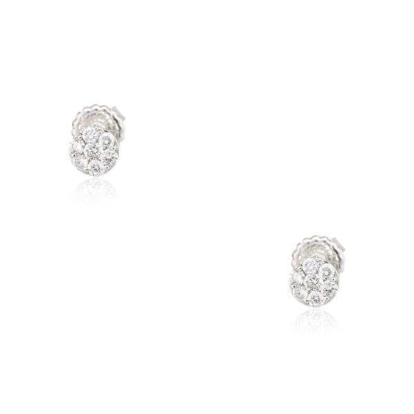 14k White Gold 0.66ctw Round Brilliant Diamond Cluster Stud Earrings