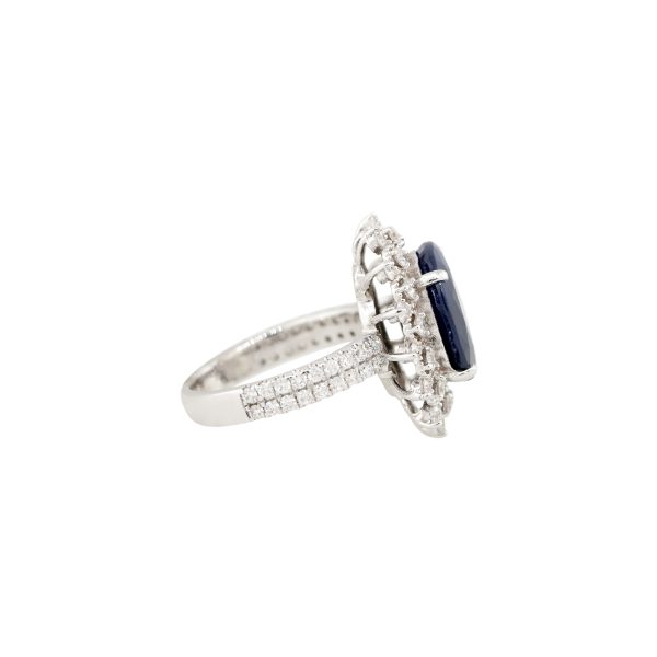 18k White Gold 7.5ctw Sapphire 1.25ctw Diamond Side Stone Halo Ring