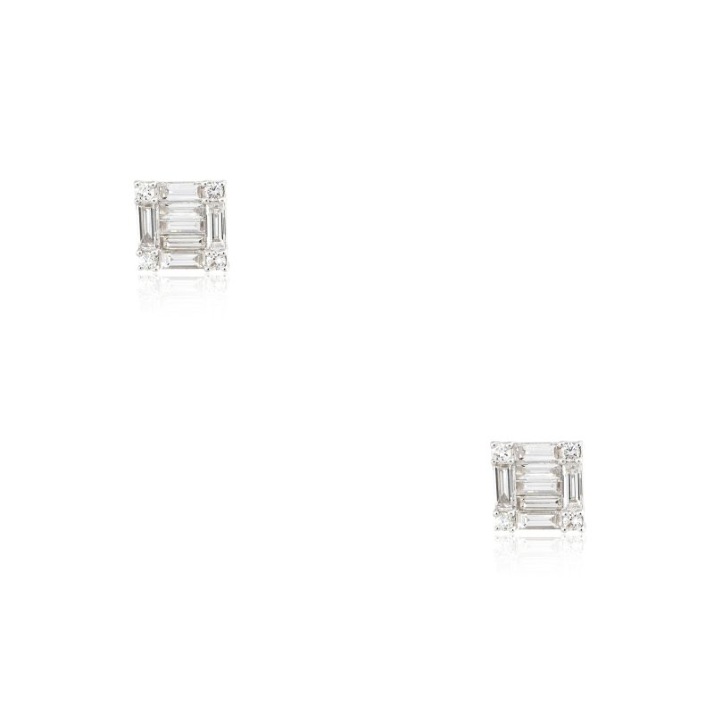 18k White Gold 1.42ctw Multi-Shape Square Diamond Stud Earrings