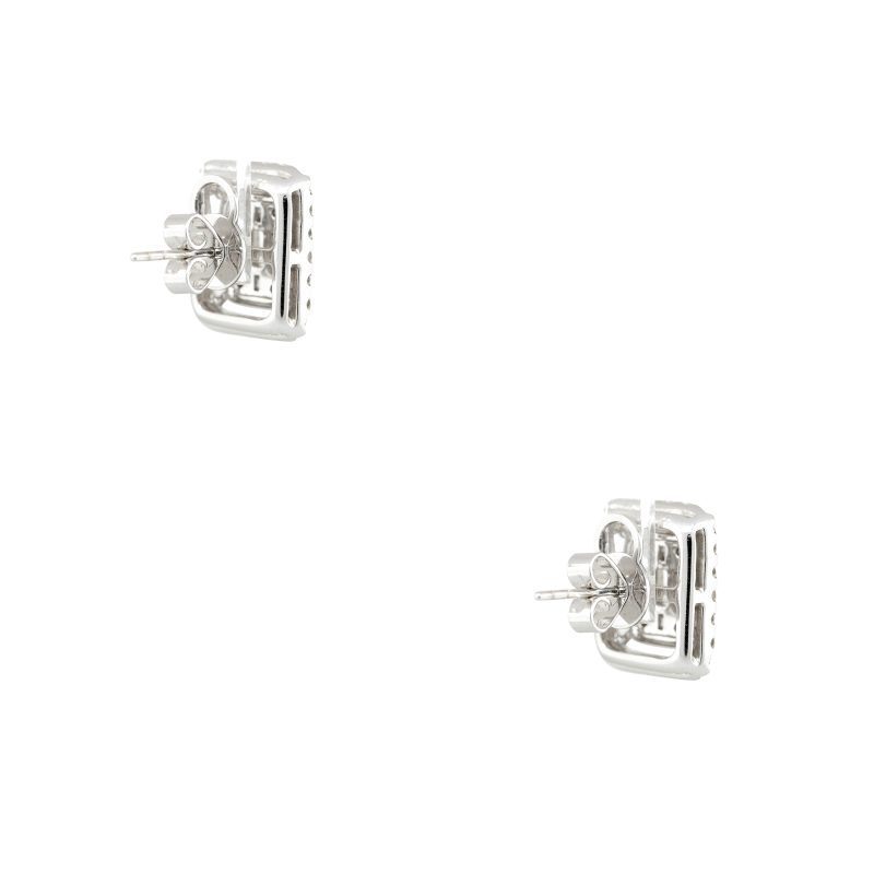 18k White Gold 1.97ctw Multi-Shape Diamond Halo Rectangular Stud Earrings