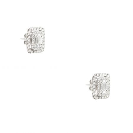 18k White Gold 1.97ctw Multi-Shape Diamond Halo Rectangular Stud Earrings