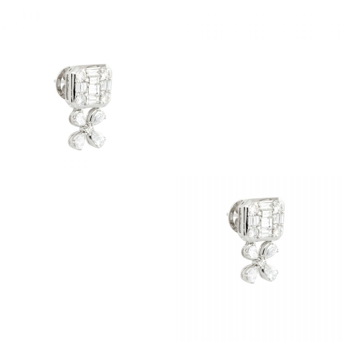 18k White Gold 2.61ctw Multi-Shape Diamond Flower Stud Earrings