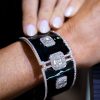 18k White Gold 7.03ctw Diamond Mosaic and Black Enamel Wide Cuff Bracelet