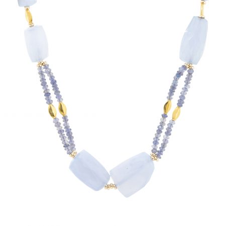 18k Yellow Gold Beaded Chalcedony Necklace
