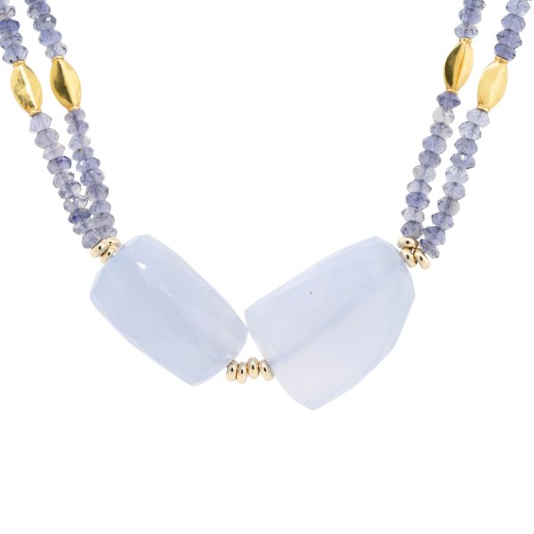 18k Yellow Gold Beaded Chalcedony Necklace